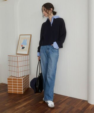 WEGO 【ANGIE VINTAGE】シャツ襟 ドッキング　フェイクレイヤード ニット トップス ネイビー