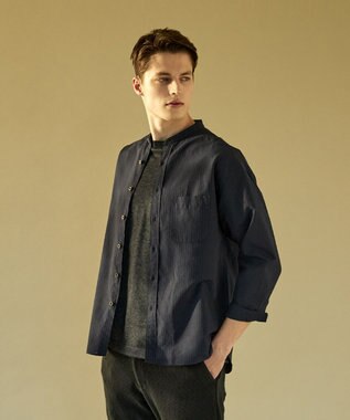 JOSEPH ABBOUD MOUNTAIN 【SPACE】エアリノバンドカラー シャツ ネイビー系1