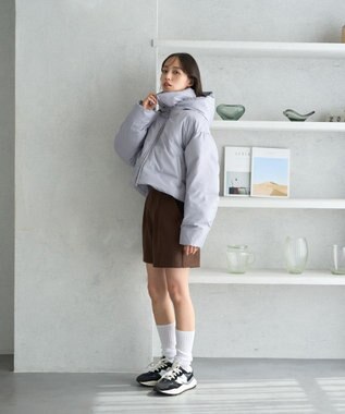 earth music&ecology 2wayパファー ショートブルゾン ブルーグレー