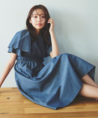 Feroux 【洗える】ラッフル ワンピース ブルー系