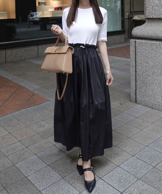 Green Parks ランタン型ニットドッキングタフタワンピース Off White