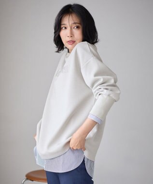 ANY L 【洗濯機可】エンブロイダリーロゴダンボールプルオーバー サンドベージュ