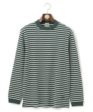 J.PRESS MEN ワッフルボーダー ロングTシャツ グリーン系1