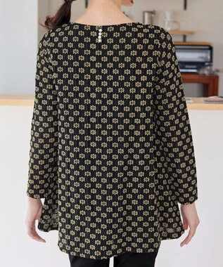 Tiaclasse L 花柄カットレースフレアトップス ブラック×ベージュ