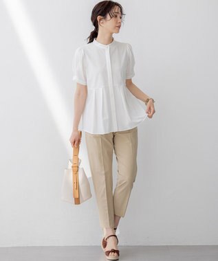 組曲 プレーティング天竺5分袖 カットソー アイボリー系