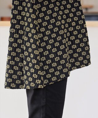 Tiaclasse L 花柄カットレースフレアトップス ブラック×ベージュ