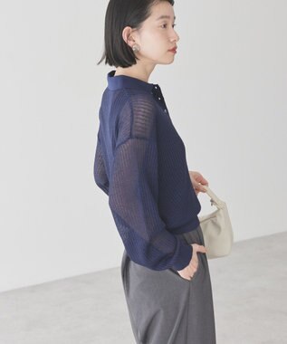 AMERICAN HOLIC メタルライクニットポロ Navy