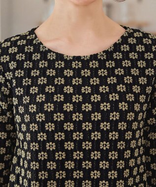 Tiaclasse L 花柄カットレースフレアトップス ブラック×ベージュ