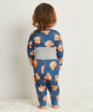 MIKI HOUSE HOT BISCUITS 【80-120cm】 ビーンズフェイスプリント 腹巻き付き長袖パジャマ ストームブルー