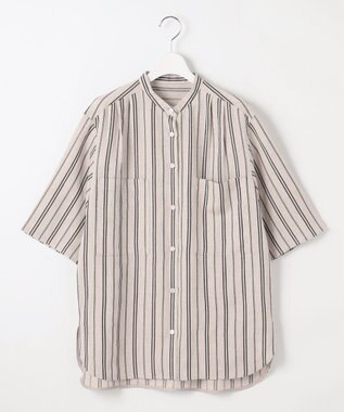 自由区 S 【カタログ掲載・セットアップ対応・洗える】リネンビスコースストライプ シャツ フラックス系