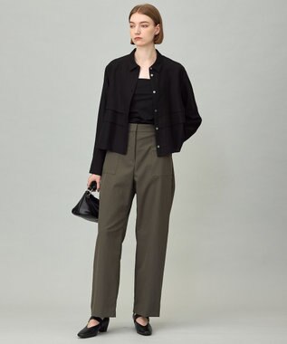 ICB L 【洗える】 ワッシャーツイル クロップドブラウス ブラック系