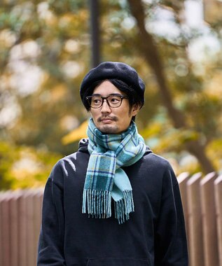 AURORA WEB限定 ウール リバーシブル プチマフラー グリーンチェック×ターコイズ