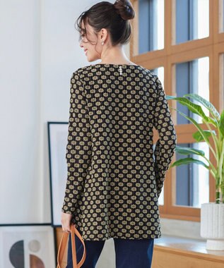 Tiaclasse L 花柄カットレースフレアトップス ブラック×ベージュ