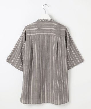 自由区 S 【カタログ掲載・セットアップ対応・洗える】リネンビスコースストライプ シャツ セピア系