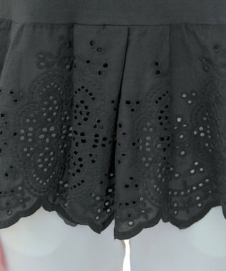 Tiaclasse 【洗える】刺繍レースドッキングカットソートップス チャコールグレー