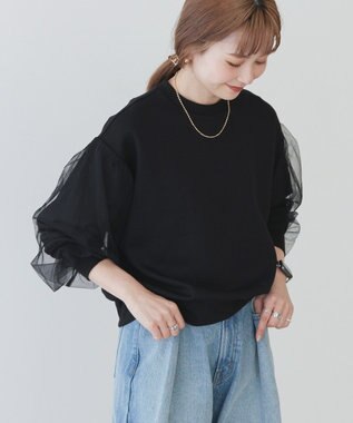 AMERICAN HOLIC 袖チュール重ねプルオーバー Black