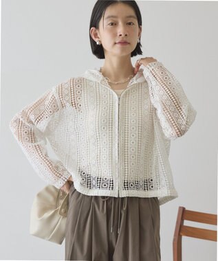 AMERICAN HOLIC 【先行予約】幾何学レースフードシャツ Off White