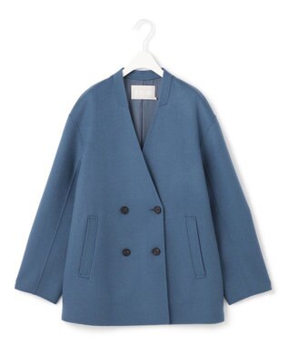 ICB WoolRever ノーカラーショートコート ブルーグレー系