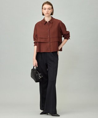 ICB L 【洗える】 ワッシャーツイル クロップドブラウス マホガニー系