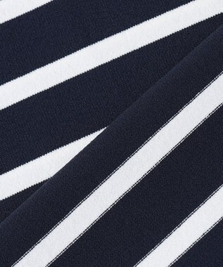 自由区 【接触冷感・UVカット・WEB限定カラーあり】クレープストレッチプルオーバー ニット ネイビー×オフボーダー