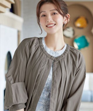 Tiaclasse L 麻調襟ギャザーシアーブルゾン モカ