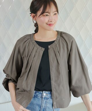 Tiaclasse L 麻調襟ギャザーシアーブルゾン モカ