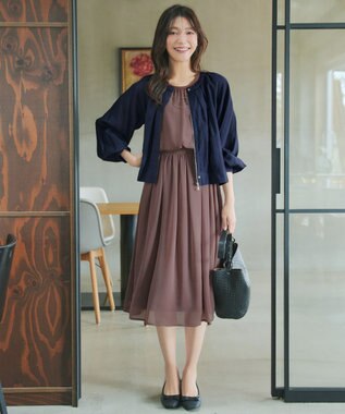 Tiaclasse L 麻調襟ギャザーシアーブルゾン ネイビー