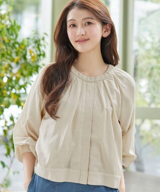 Tiaclasse L 麻調襟ギャザーシアーブルゾン ライトベージュ