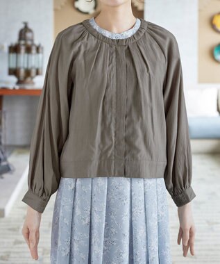 Tiaclasse L 麻調襟ギャザーシアーブルゾン モカ