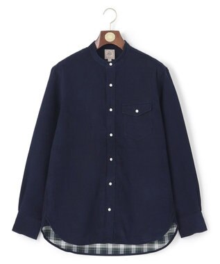 J.PRESS MEN Ｗフェイス キャラメルコールバンドカラー シャツ ネイビー系