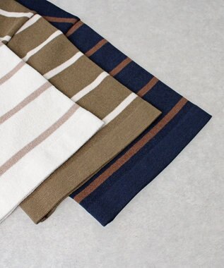 WHITE MAILS 【UNISEX】PAPER YARN BORDER KINT PULLOVER T-シャツ ライトグレー