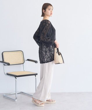 earth music&ecology レースフラワーブラウス Black