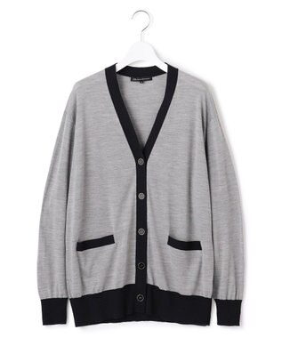 23区 S 【洗える】サステナブルウール Vネック バイカラー カーディガン ライトグレー×ネイビー