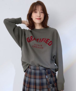 ANY L 【洗濯機可能/サスティナブル】ロゴ裏起毛クルーネックプルオーバー チャコール