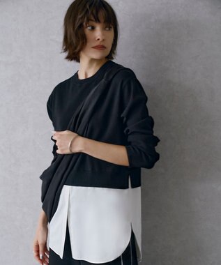 ICB L 【WEB&一部店舗限定カラーあり】クロスコンビ ニットプルオーバー ブラック系