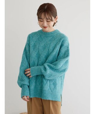 AMERICAN HOLIC Ｍｉｘヤーンモックネックケーブルニットプルオーバー Sax