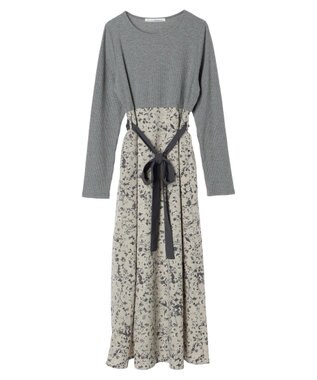 Green Parks ・ＥＬＥＮＣＡＲＥ　ＤＵＥ　リブ×フラワーキリカエワンピ Gray Mixture