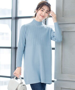 Tiaclasse L 【洗える】もっちり柔らかいハーフリブニットチュニック サックス