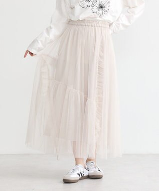 earth music&ecology チュールアシンメトリーフリルスカート