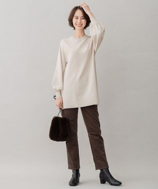 自由区 【洗える】リブレスコール ストレートパンツ カーキ系