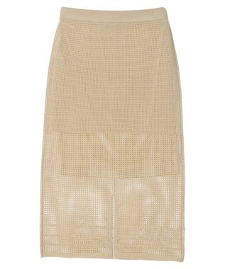 Green Parks ２ｗａｙ　メッシュ編みニットＩラインスカート（ペチ付き） Gold