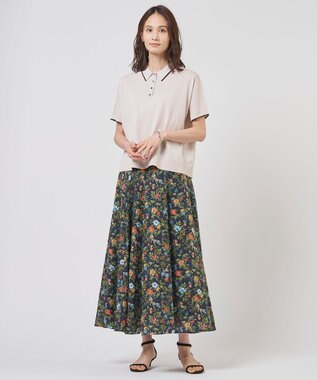 J.PRESS LADIES S スパンボタニカル プリント ロング フレア スカート ネイビー系