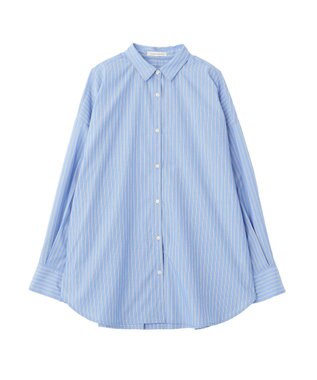 Green Parks イージーケア抜け衿シャツ Stripe Blue