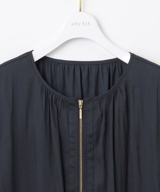 ANY SIS S 【接触冷感・速乾・UVカット】ツヤテロギャザー ブルゾン ネイビー