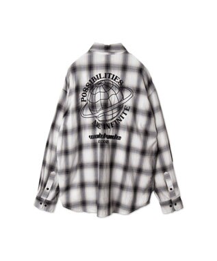 WEGO オンブレチェックグラフィックシャツ（LS） ホワイトチェック1