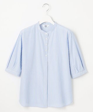 J.PRESS LADIES L 【洗える】ストライプ バンドカラー ブラウス サックスストライプ系