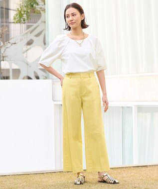 自由区 【接触冷感・吸湿・速乾・XXSサイズあり】COOL MAXクロップド丈 ワイドパンツ ライトイエロー系