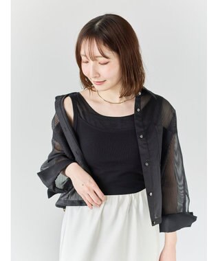 Te chichi 【接触冷感】シアー切替スクエアネックタンクトップ ブラック