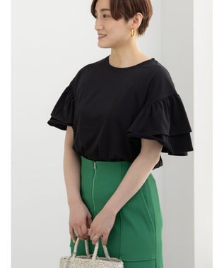 Te chichi 【接触冷感/遮熱/吸水速乾】フリルスリーブビッグTシャツ ブラック