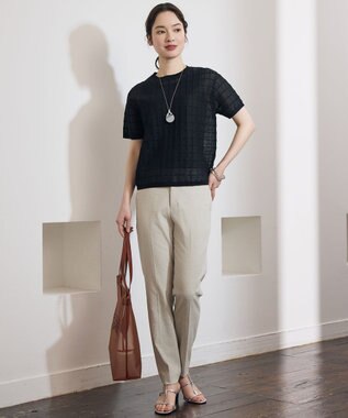 自由区 【カタログ掲載・ワコールコラボ・2点SET】シアーチェックニット プルオーバー ブラック